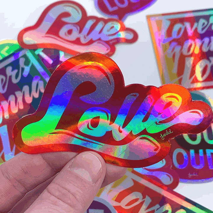 Animated GIF of holographic stickers to show the holographic effect.