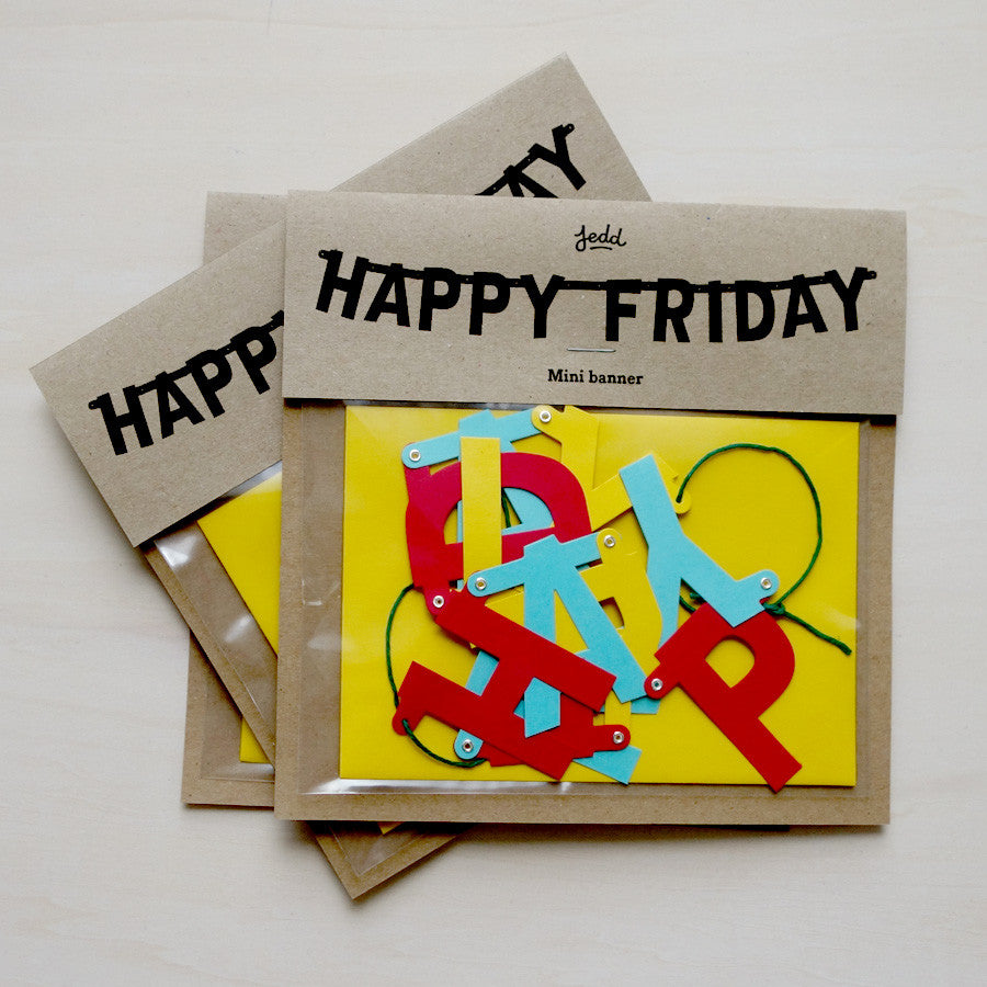 A product detail of a mini banner that reads Happy Friday